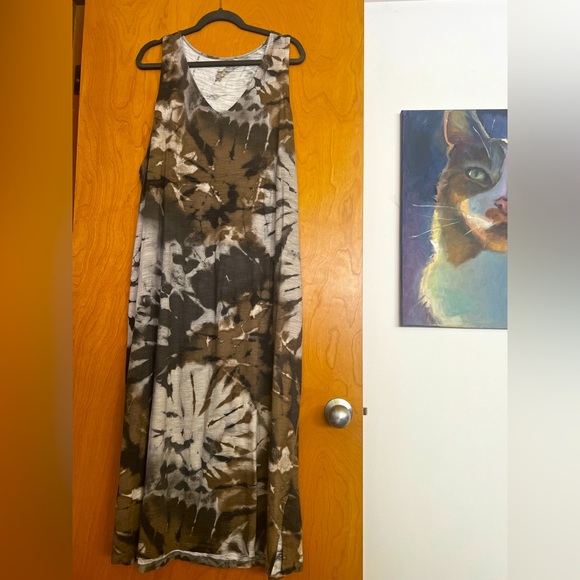 Belle by Kim Gravel Slub Knit Tank Dress + Matching Shrug. Olive Tie Dye. 2X - Picture 2 of 13